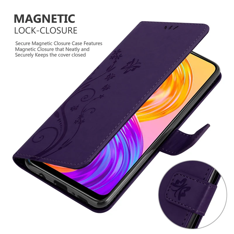 Cadorabo Hülle kompatibel mit Realme 8 4G / 8 PRO Schutzhülle im Blumen Design mit Magnetverschluss, Standfunktion und Kartenfächern