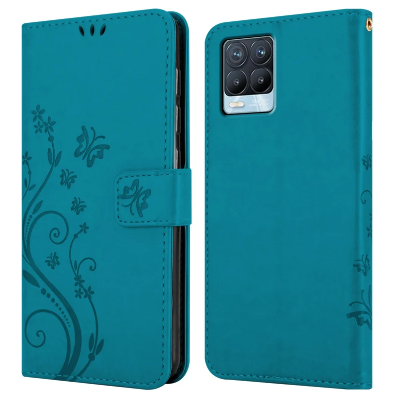Cadorabo Hülle kompatibel mit Realme 8 4G / 8 PRO Schutzhülle im Blumen Design mit Magnetverschluss, Standfunktion und Kartenfächern