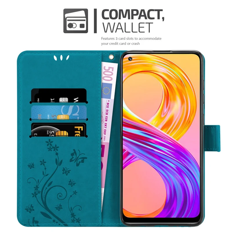 Cadorabo Hülle kompatibel mit Realme 8 4G / 8 PRO Schutzhülle im Blumen Design mit Magnetverschluss, Standfunktion und Kartenfächern