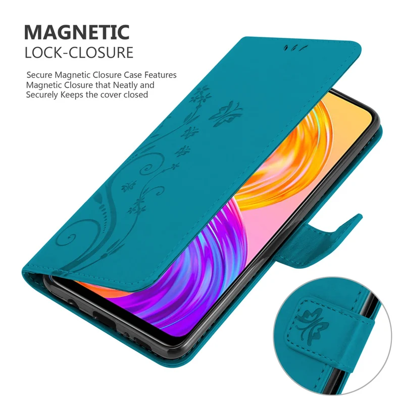 Cadorabo Hülle kompatibel mit Realme 8 4G / 8 PRO Schutzhülle im Blumen Design mit Magnetverschluss, Standfunktion und Kartenfächern