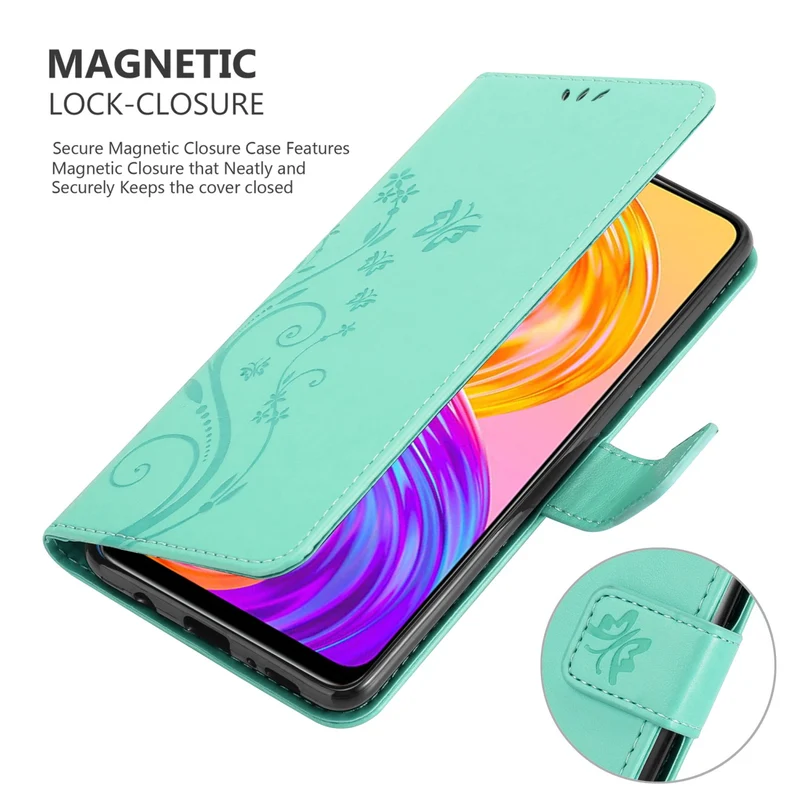 Cadorabo Hülle kompatibel mit Realme 8 4G / 8 PRO Schutzhülle im Blumen Design mit Magnetverschluss, Standfunktion und Kartenfächern