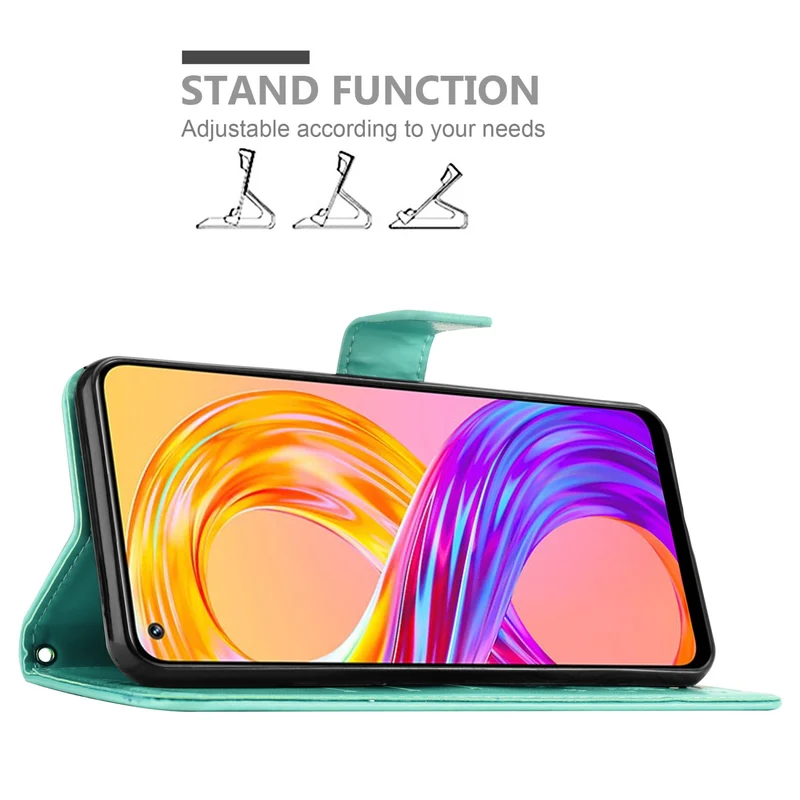 Cadorabo Hülle kompatibel mit Realme 8 4G / 8 PRO Schutzhülle im Blumen Design mit Magnetverschluss, Standfunktion und Kartenfächern