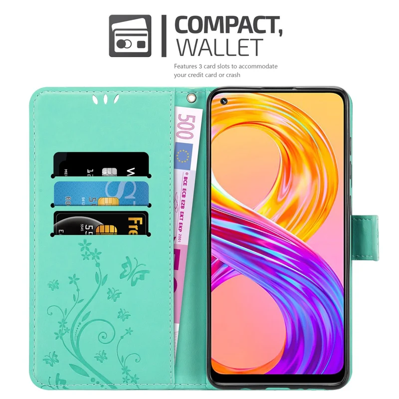 Cadorabo Hülle kompatibel mit Realme 8 4G / 8 PRO Schutzhülle im Blumen Design mit Magnetverschluss, Standfunktion und Kartenfächern