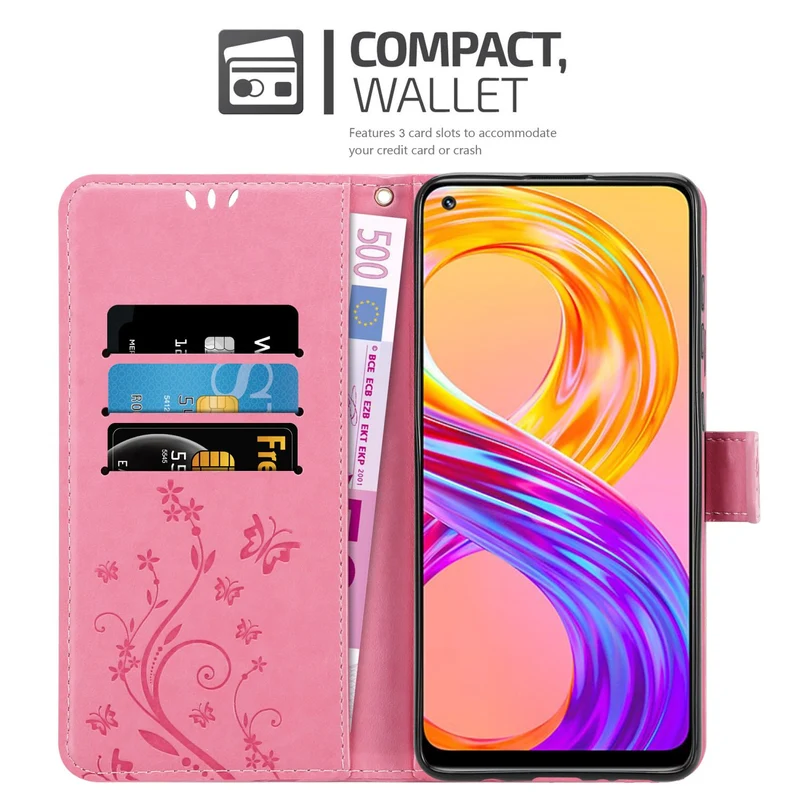Cadorabo Hülle kompatibel mit Realme 8 4G / 8 PRO Schutzhülle im Blumen Design mit Magnetverschluss, Standfunktion und Kartenfächern
