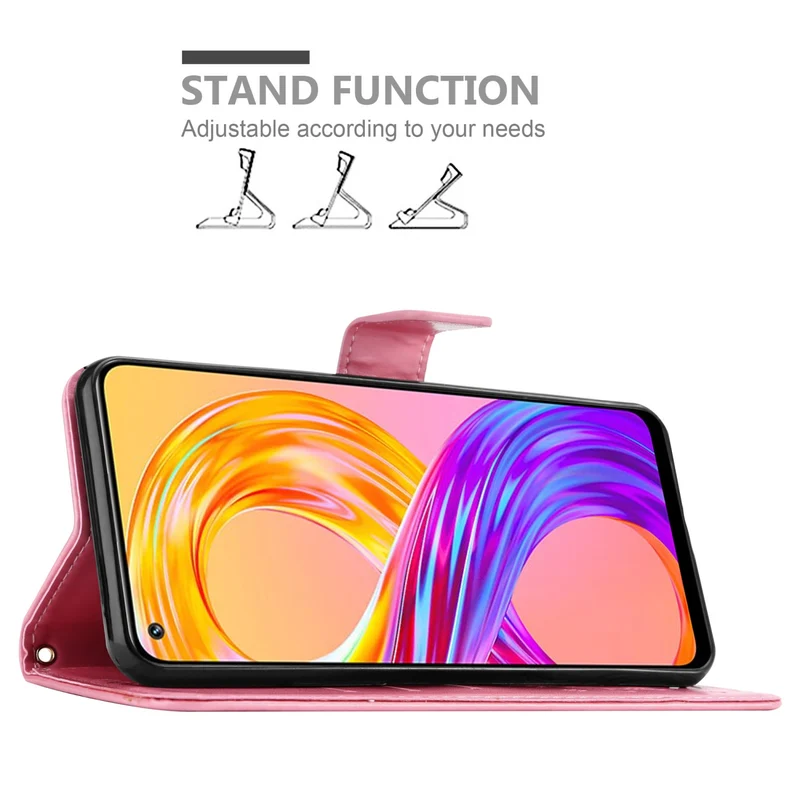 Cadorabo Hülle kompatibel mit Realme 8 4G / 8 PRO Schutzhülle im Blumen Design mit Magnetverschluss, Standfunktion und Kartenfächern