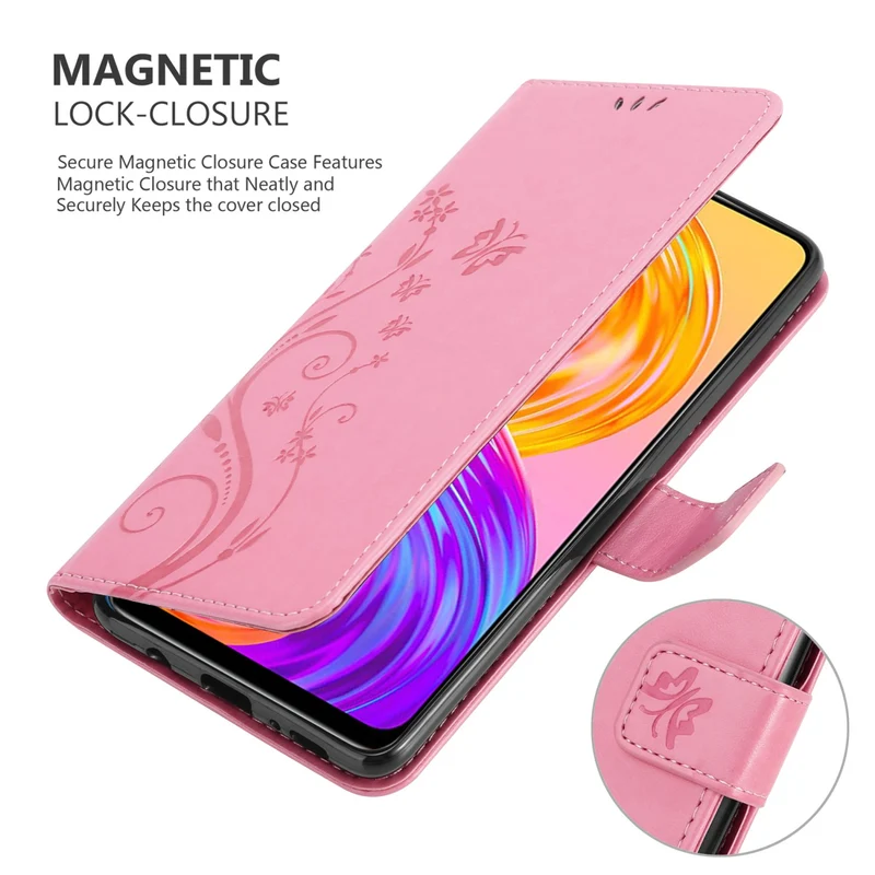 Cadorabo Hülle kompatibel mit Realme 8 4G / 8 PRO Schutzhülle im Blumen Design mit Magnetverschluss, Standfunktion und Kartenfächern