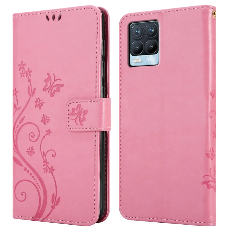 Cadorabo Hülle kompatibel mit Realme 8 4G / 8 PRO Schutzhülle im Blumen Design mit Magnetverschluss, Standfunktion und Kartenfächern