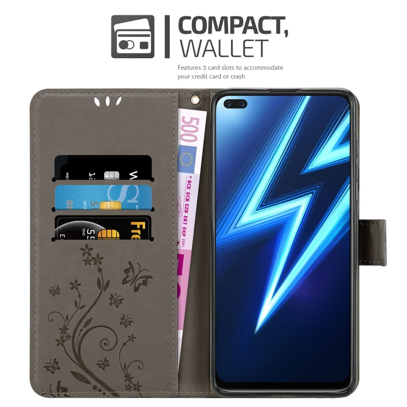 Cadorabo Hülle kompatibel mit Realme 6 PRO Schutzhülle im Blumen Design mit Magnetverschluss, Standfunktion und Kartenfächern