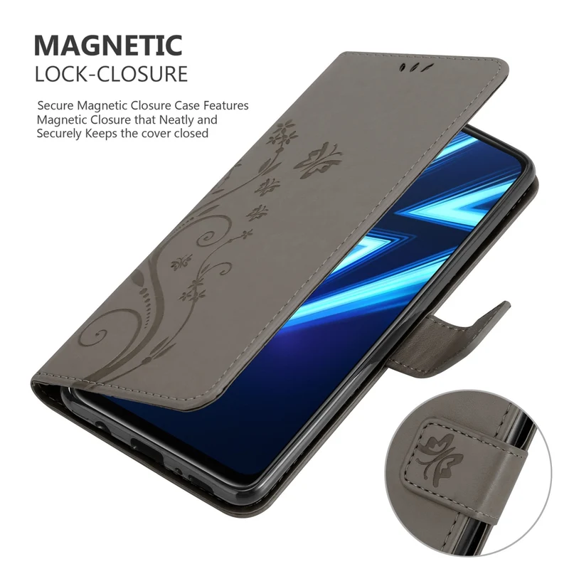 Cadorabo Hülle kompatibel mit Realme 6 PRO Schutzhülle im Blumen Design mit Magnetverschluss, Standfunktion und Kartenfächern