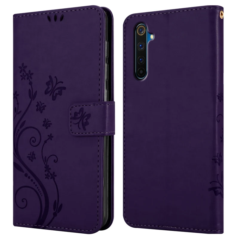 Cadorabo Hülle kompatibel mit Realme 6 PRO Schutzhülle im Blumen Design mit Magnetverschluss, Standfunktion und Kartenfächern