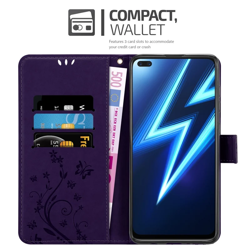 Cadorabo Hülle kompatibel mit Realme 6 PRO Schutzhülle im Blumen Design mit Magnetverschluss, Standfunktion und Kartenfächern