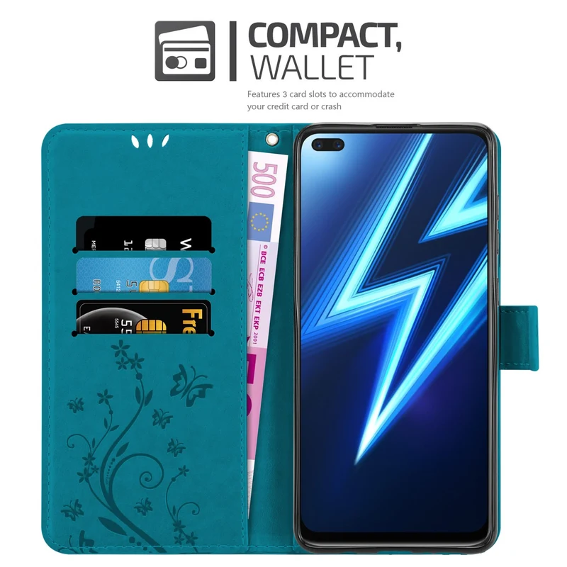 Cadorabo Hülle kompatibel mit Realme 6 PRO Schutzhülle im Blumen Design mit Magnetverschluss, Standfunktion und Kartenfächern