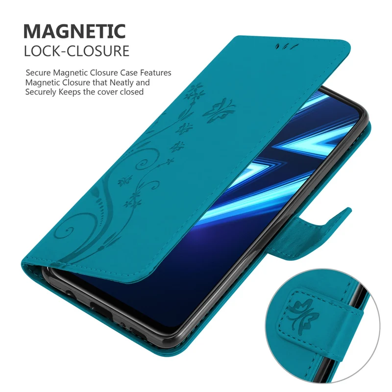 Cadorabo Hülle kompatibel mit Realme 6 PRO Schutzhülle im Blumen Design mit Magnetverschluss, Standfunktion und Kartenfächern