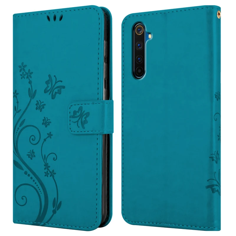 Cadorabo Hülle kompatibel mit Realme 6 PRO Schutzhülle im Blumen Design mit Magnetverschluss, Standfunktion und Kartenfächern