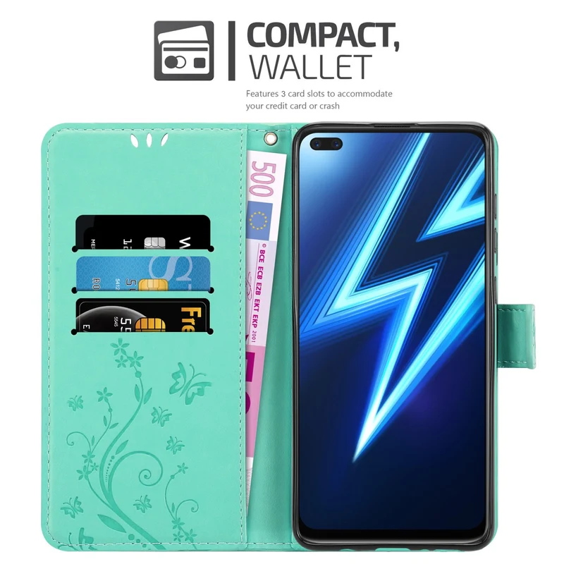 Cadorabo Hülle kompatibel mit Realme 6 PRO Schutzhülle im Blumen Design mit Magnetverschluss, Standfunktion und Kartenfächern