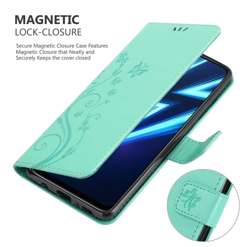 Cadorabo Hülle kompatibel mit Realme 6 PRO Schutzhülle im Blumen Design mit Magnetverschluss, Standfunktion und Kartenfächern