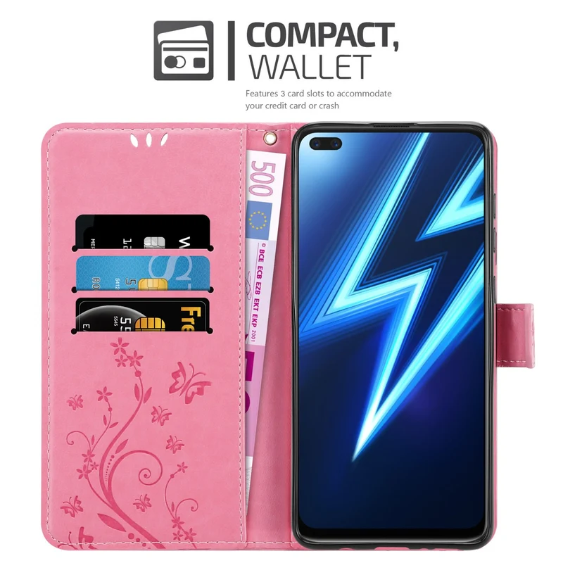 Cadorabo Hülle kompatibel mit Realme 6 PRO Schutzhülle im Blumen Design mit Magnetverschluss, Standfunktion und Kartenfächern