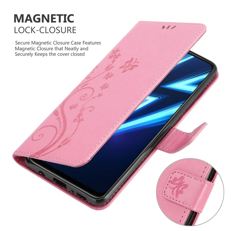Cadorabo Hülle kompatibel mit Realme 6 PRO Schutzhülle im Blumen Design mit Magnetverschluss, Standfunktion und Kartenfächern