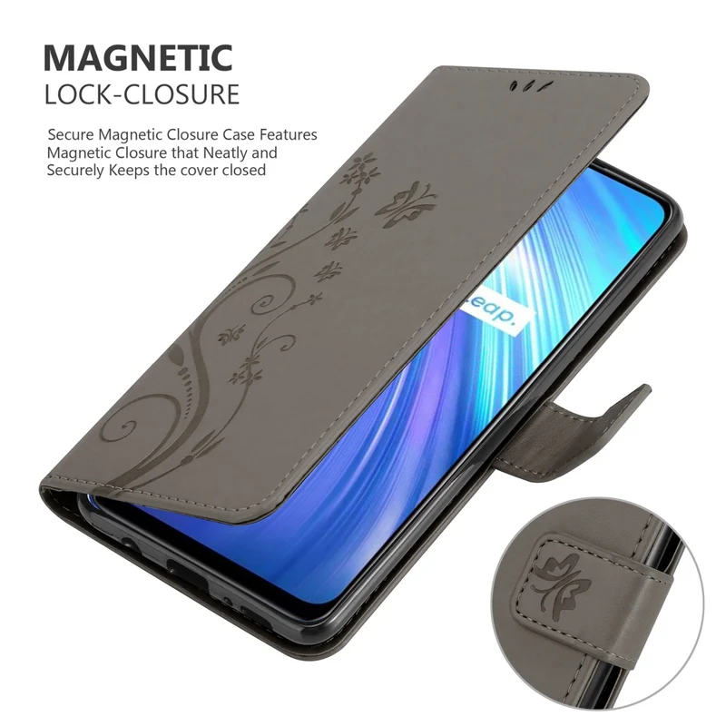 Cadorabo Hülle kompatibel mit Realme 6 4G / 6s Schutzhülle im Blumen Design mit Magnetverschluss, Standfunktion und Kartenfächern