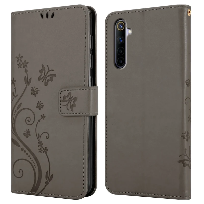 Cadorabo Hülle kompatibel mit Realme 6 4G / 6s Schutzhülle im Blumen Design mit Magnetverschluss, Standfunktion und Kartenfächern