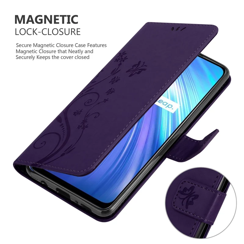 Cadorabo Hülle kompatibel mit Realme 6 4G / 6s Schutzhülle im Blumen Design mit Magnetverschluss, Standfunktion und Kartenfächern