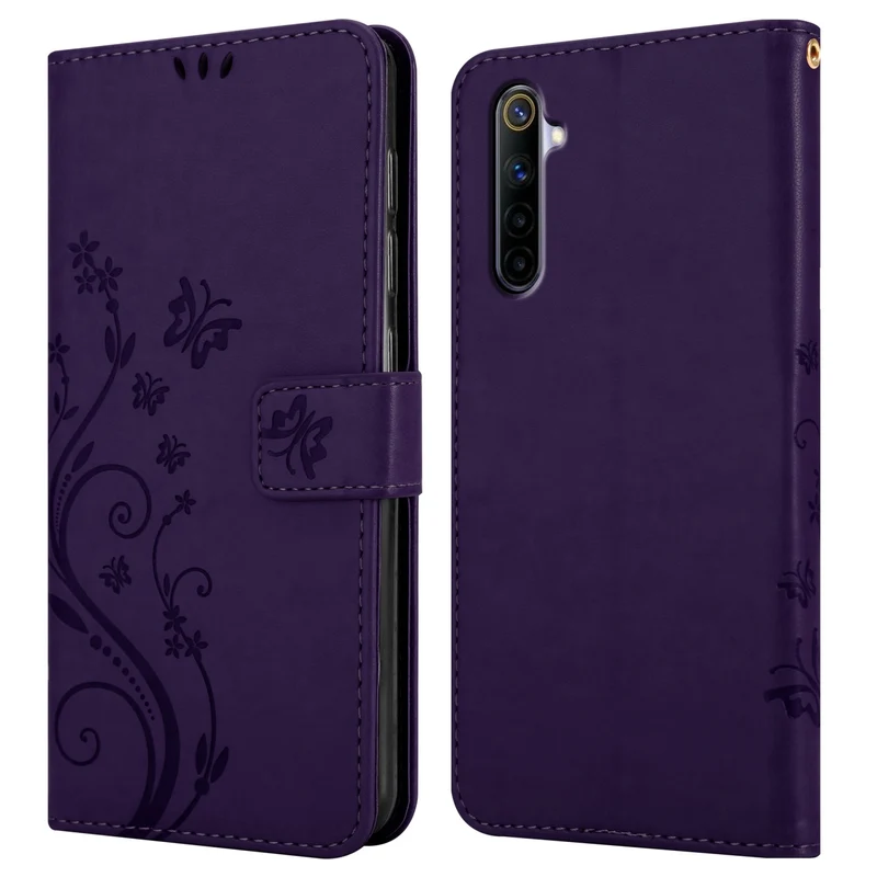 Cadorabo Hülle kompatibel mit Realme 6 4G / 6s Schutzhülle im Blumen Design mit Magnetverschluss, Standfunktion und Kartenfächern
