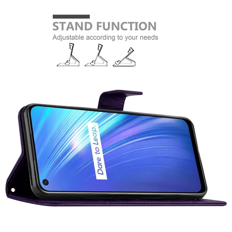 Cadorabo Hülle kompatibel mit Realme 6 4G / 6s Schutzhülle im Blumen Design mit Magnetverschluss, Standfunktion und Kartenfächern