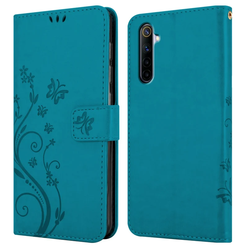 Cadorabo Hülle kompatibel mit Realme 6 4G / 6s Schutzhülle im Blumen Design mit Magnetverschluss, Standfunktion und Kartenfächern