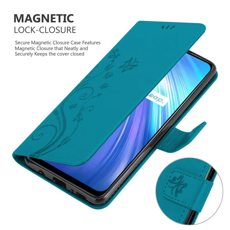 Cadorabo Hülle kompatibel mit Realme 6 4G / 6s Schutzhülle im Blumen Design mit Magnetverschluss, Standfunktion und Kartenfächern