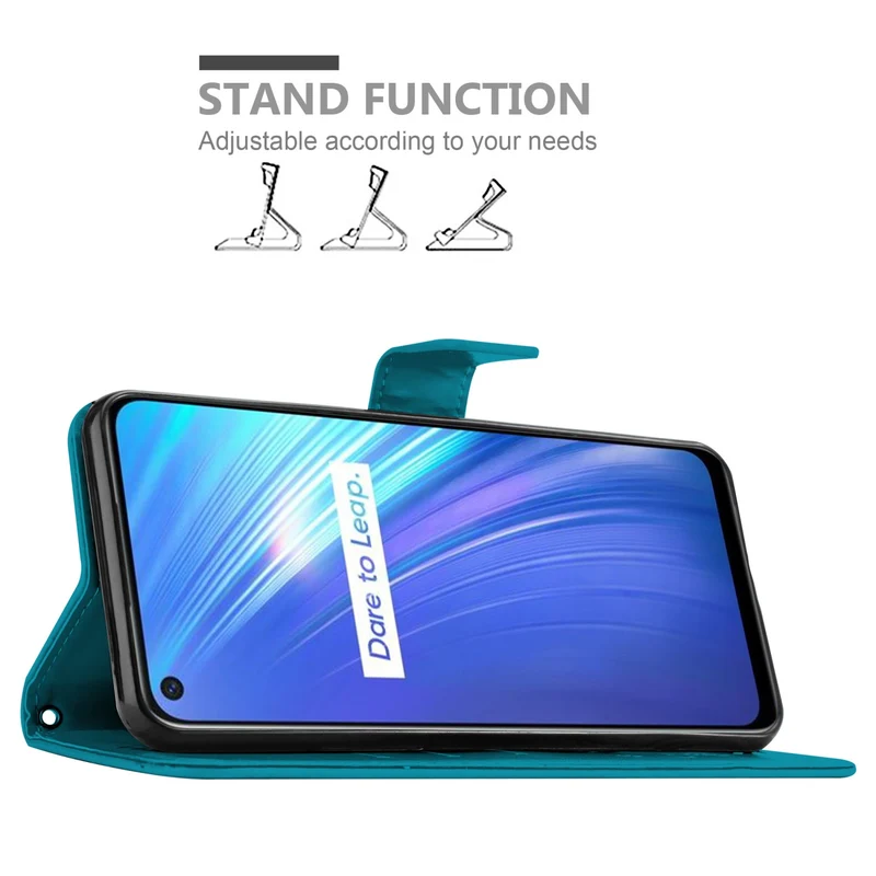 Cadorabo Hülle kompatibel mit Realme 6 4G / 6s Schutzhülle im Blumen Design mit Magnetverschluss, Standfunktion und Kartenfächern