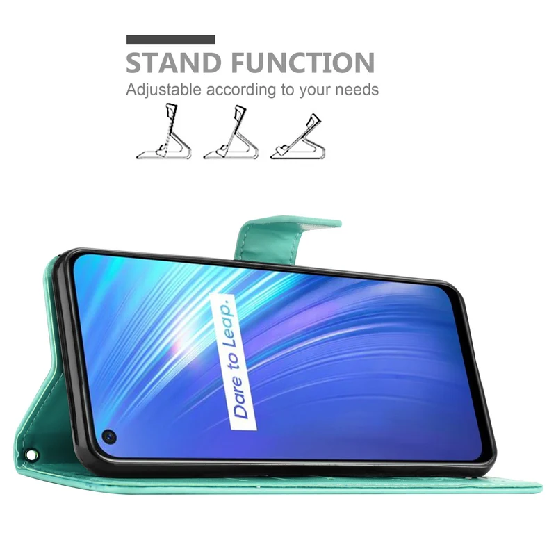 Cadorabo Hülle kompatibel mit Realme 6 4G / 6s Schutzhülle im Blumen Design mit Magnetverschluss, Standfunktion und Kartenfächern