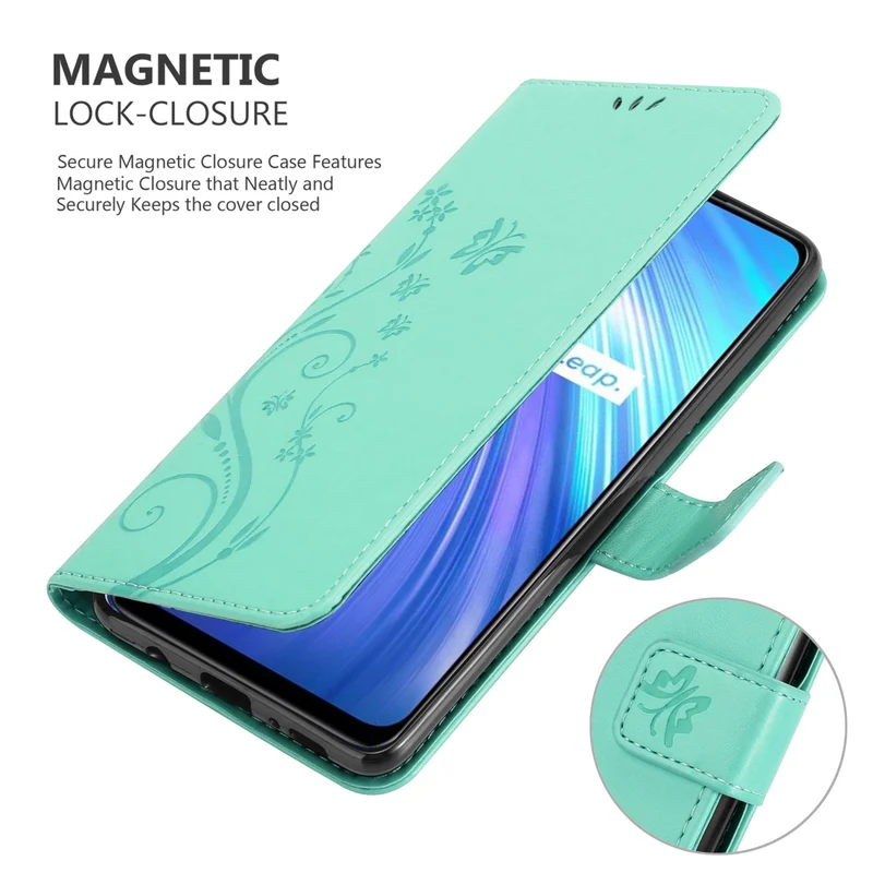 Cadorabo Hülle kompatibel mit Realme 6 4G / 6s Schutzhülle im Blumen Design mit Magnetverschluss, Standfunktion und Kartenfächern