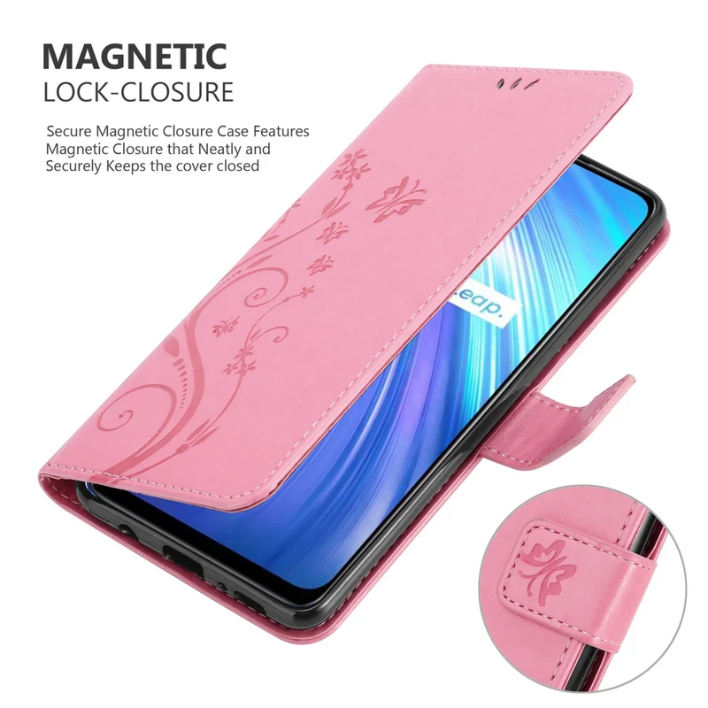 Cadorabo Hülle kompatibel mit Realme 6 4G / 6s Schutzhülle im Blumen Design mit Magnetverschluss, Standfunktion und Kartenfächern