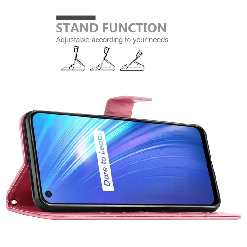 Cadorabo Hülle kompatibel mit Realme 6 4G / 6s Schutzhülle im Blumen Design mit Magnetverschluss, Standfunktion und Kartenfächern