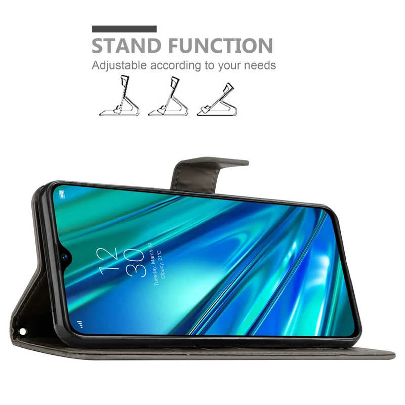 Cadorabo Hülle kompatibel mit Realme 5 PRO / Realme Q Schutzhülle im Blumen Design mit Magnetverschluss, Standfunktion und Kartenfächern