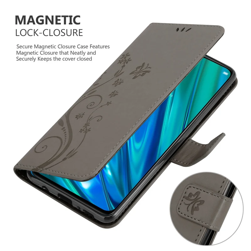 Cadorabo Hülle kompatibel mit Realme 5 PRO / Realme Q Schutzhülle im Blumen Design mit Magnetverschluss, Standfunktion und Kartenfächern