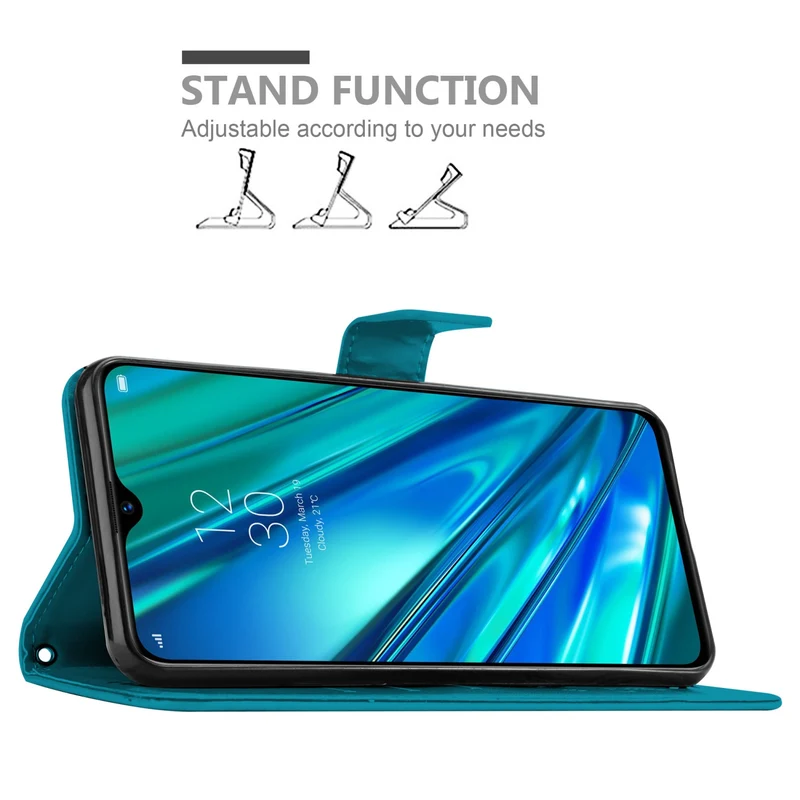Cadorabo Hülle kompatibel mit Realme 5 PRO / Realme Q Schutzhülle im Blumen Design mit Magnetverschluss, Standfunktion und Kartenfächern