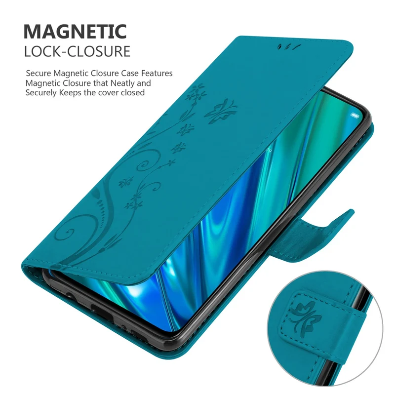 Cadorabo Hülle kompatibel mit Realme 5 PRO / Realme Q Schutzhülle im Blumen Design mit Magnetverschluss, Standfunktion und Kartenfächern