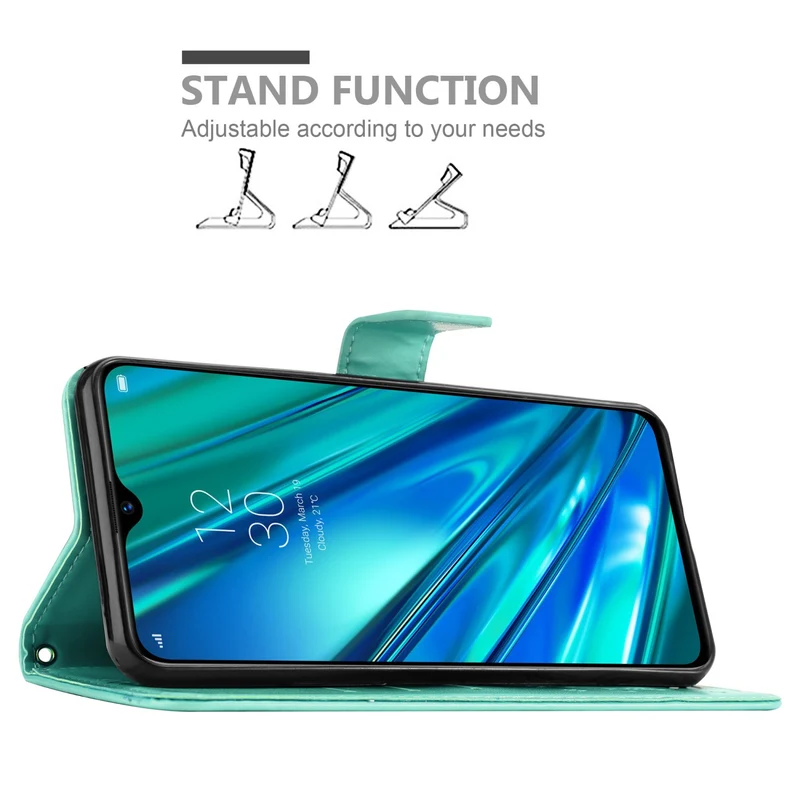 Cadorabo Hülle kompatibel mit Realme 5 PRO / Realme Q Schutzhülle im Blumen Design mit Magnetverschluss, Standfunktion und Kartenfächern