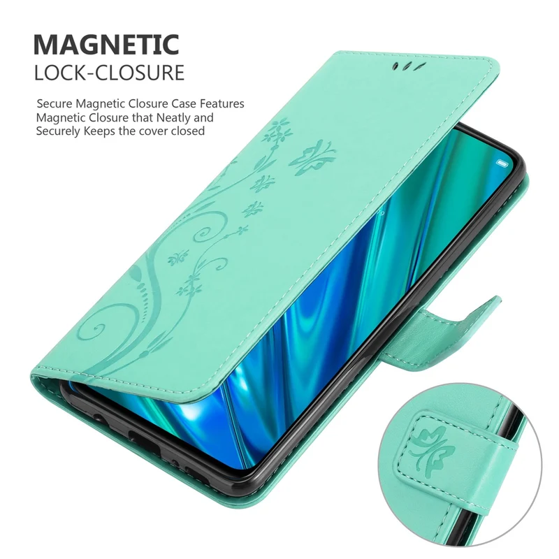 Cadorabo Hülle kompatibel mit Realme 5 PRO / Realme Q Schutzhülle im Blumen Design mit Magnetverschluss, Standfunktion und Kartenfächern