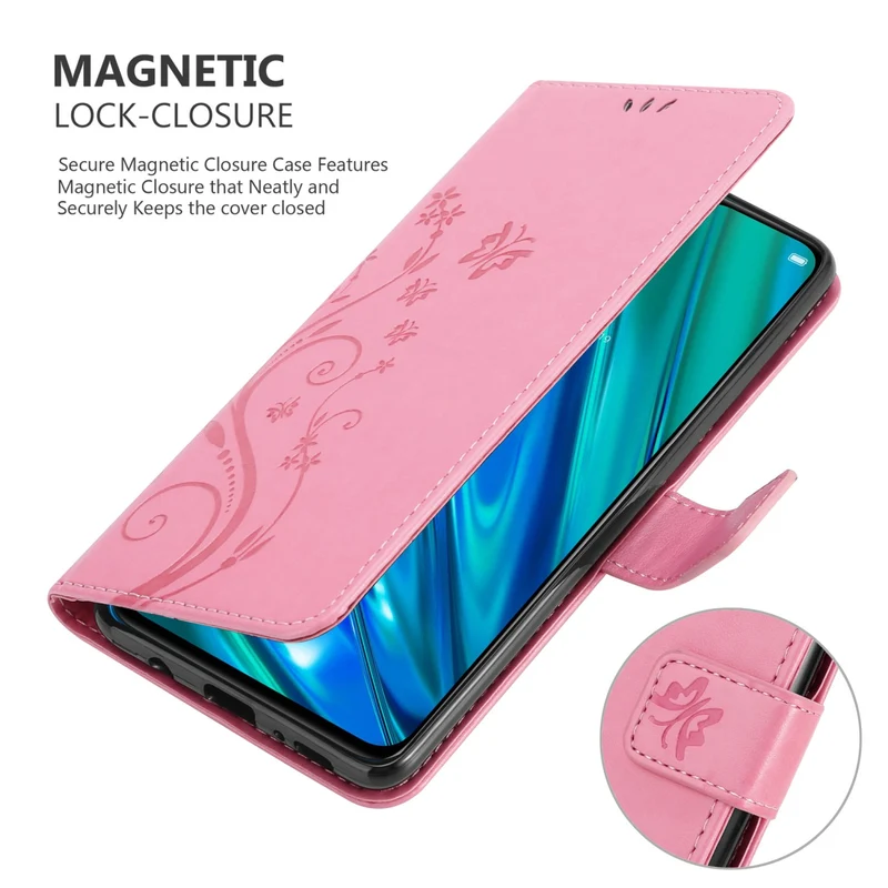 Cadorabo Hülle kompatibel mit Realme 5 PRO / Realme Q Schutzhülle im Blumen Design mit Magnetverschluss, Standfunktion und Kartenfächern