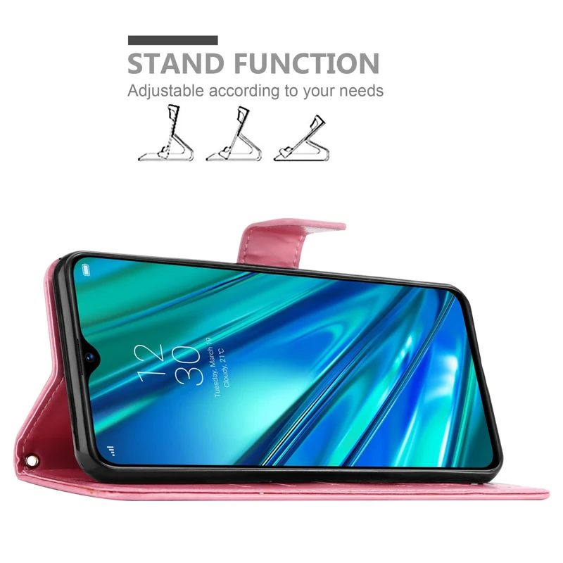 Cadorabo Hülle kompatibel mit Realme 5 PRO / Realme Q Schutzhülle im Blumen Design mit Magnetverschluss, Standfunktion und Kartenfächern
