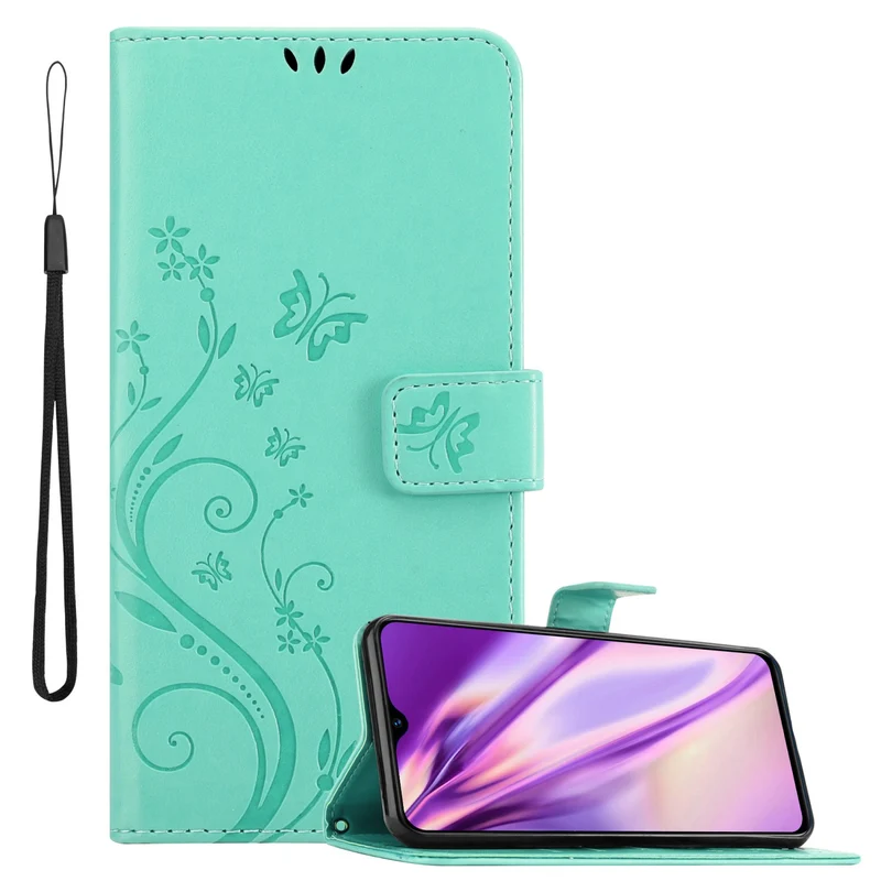 Cadorabo Hülle kompatibel mit Realme 5 / 5i / 6i / C3 Schutzhülle im Blumen Design mit Magnetverschluss, Standfunktion und Kartenfächern