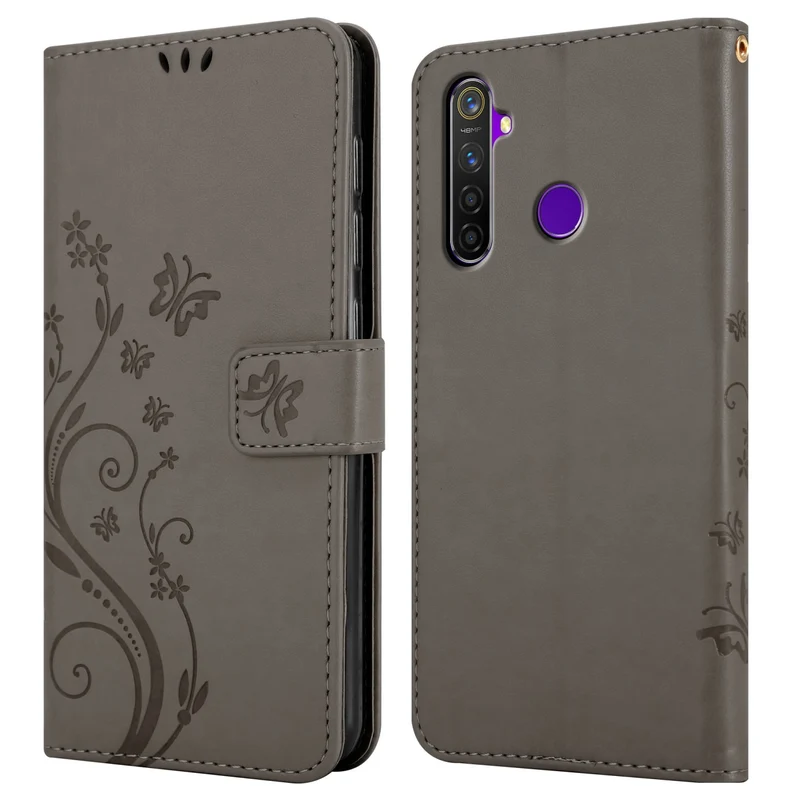 Cadorabo Hülle kompatibel mit Realme 5 / 5i / 6i / C3 Schutzhülle im Blumen Design mit Magnetverschluss, Standfunktion und Kartenfächern