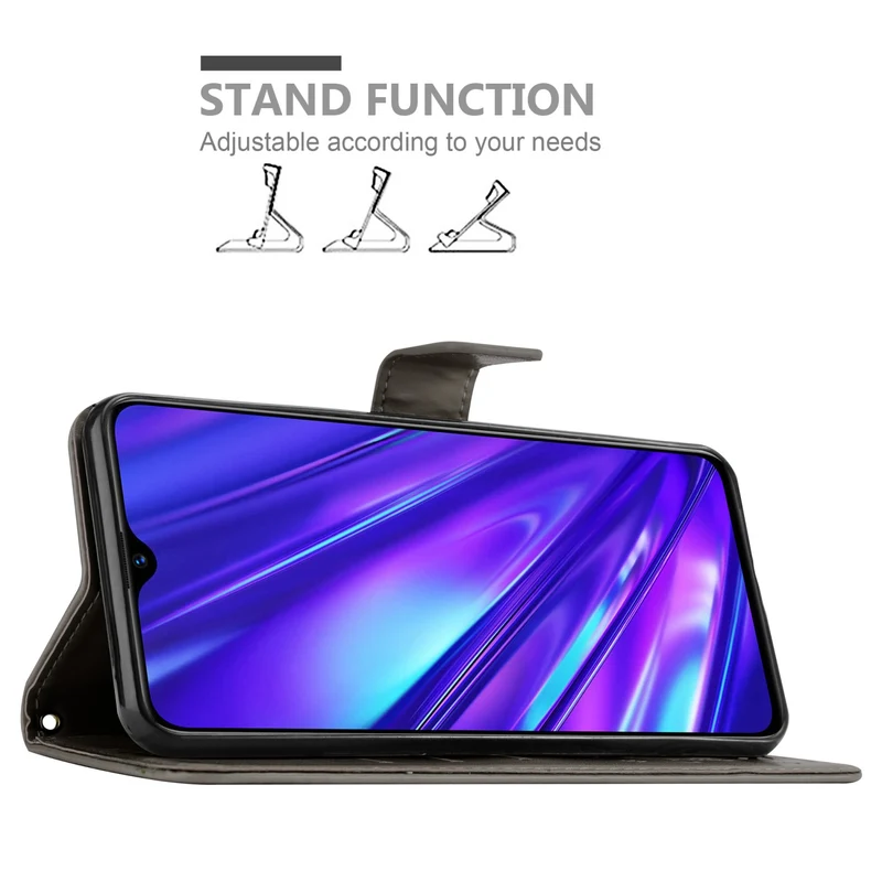 Cadorabo Hülle kompatibel mit Realme 5 / 5i / 6i / C3 Schutzhülle im Blumen Design mit Magnetverschluss, Standfunktion und Kartenfächern