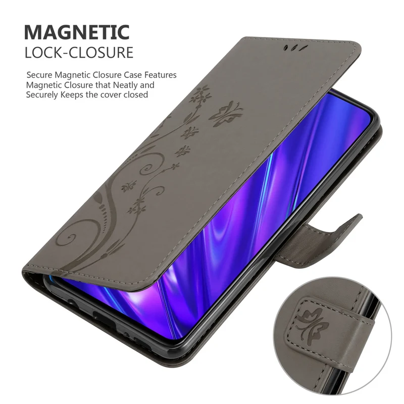 Cadorabo Hülle kompatibel mit Realme 5 / 5i / 6i / C3 Schutzhülle im Blumen Design mit Magnetverschluss, Standfunktion und Kartenfächern