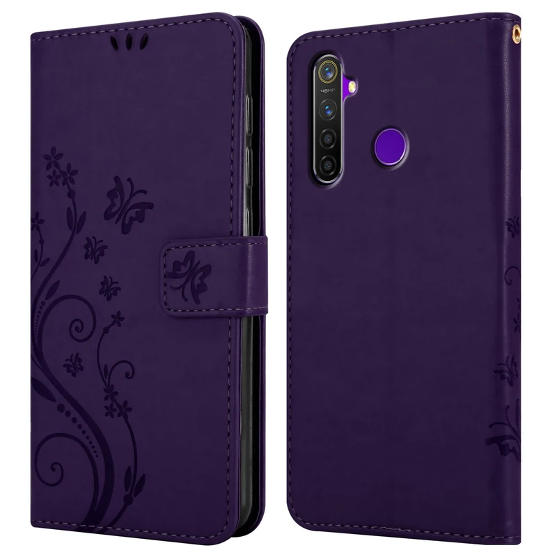 Cadorabo Hülle kompatibel mit Realme 5 / 5i / 6i / C3 Schutzhülle im Blumen Design mit Magnetverschluss, Standfunktion und Kartenfächern
