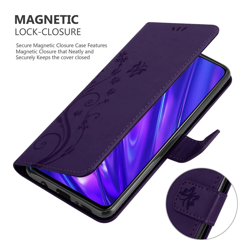 Cadorabo Hülle kompatibel mit Realme 5 / 5i / 6i / C3 Schutzhülle im Blumen Design mit Magnetverschluss, Standfunktion und Kartenfächern