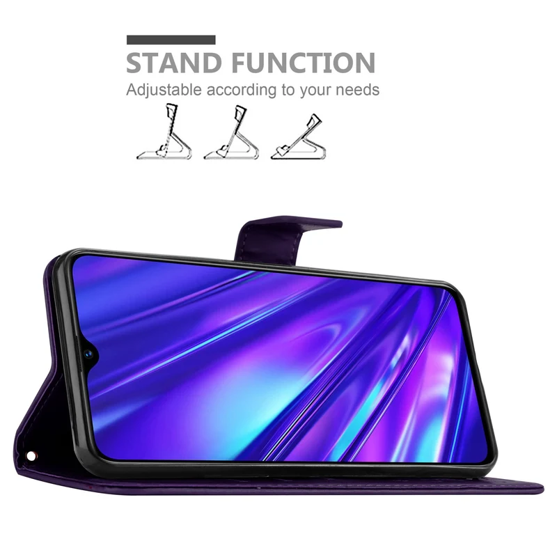 Cadorabo Hülle kompatibel mit Realme 5 / 5i / 6i / C3 Schutzhülle im Blumen Design mit Magnetverschluss, Standfunktion und Kartenfächern
