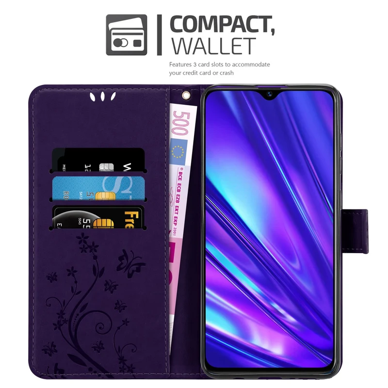 Cadorabo Hülle kompatibel mit Realme 5 / 5i / 6i / C3 Schutzhülle im Blumen Design mit Magnetverschluss, Standfunktion und Kartenfächern